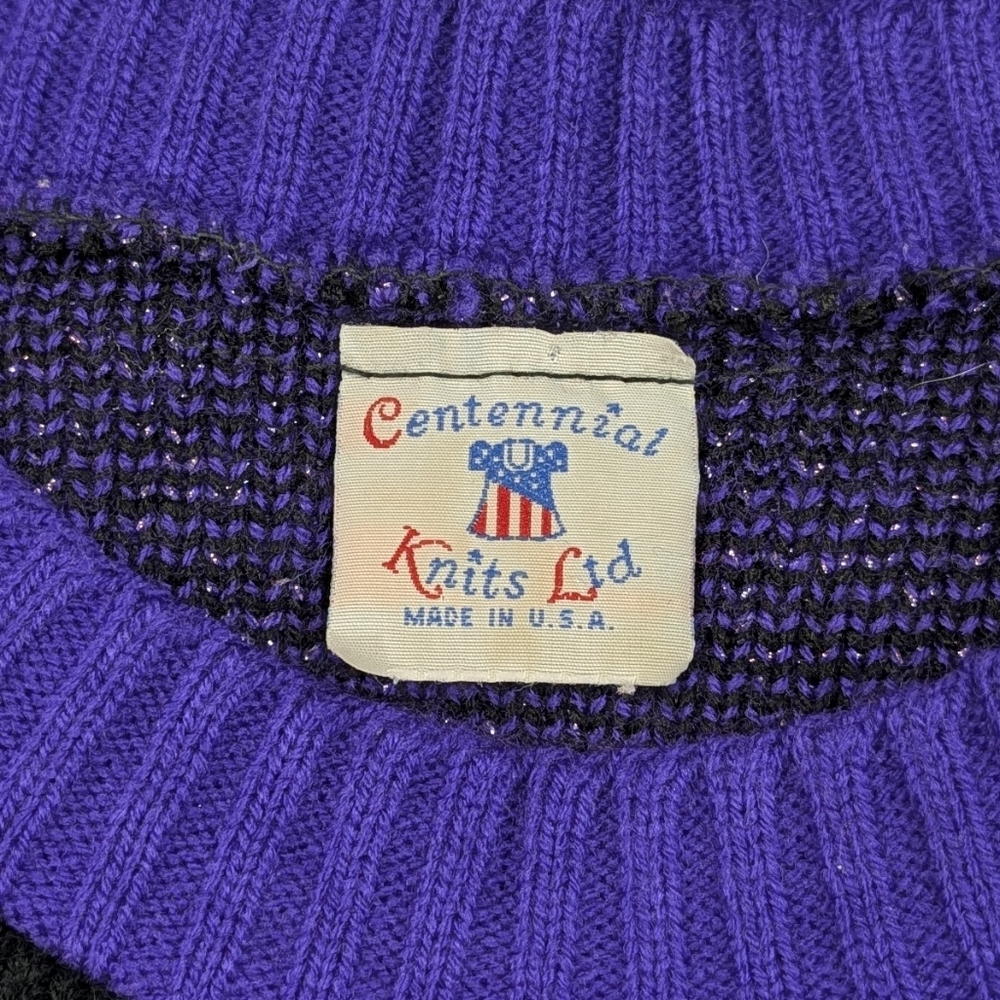 Vintage purple/metallic sweater W black geometric. Centennial Knits Ltd. Lg - Picture 14 of 14